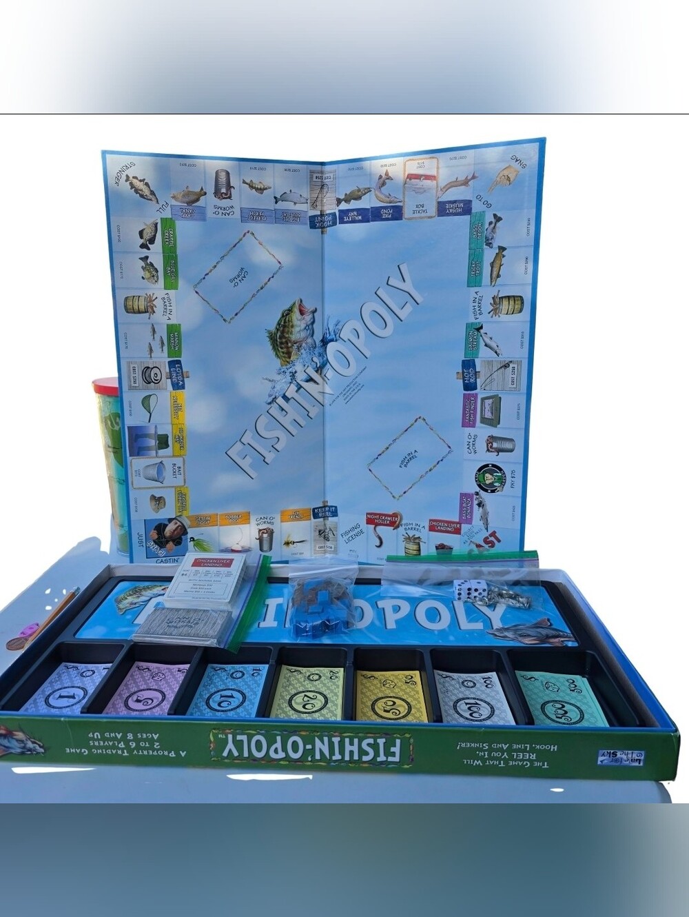 Complete Fishin-opoly Fishing Themed Monopoly Board Game 2004 Edison